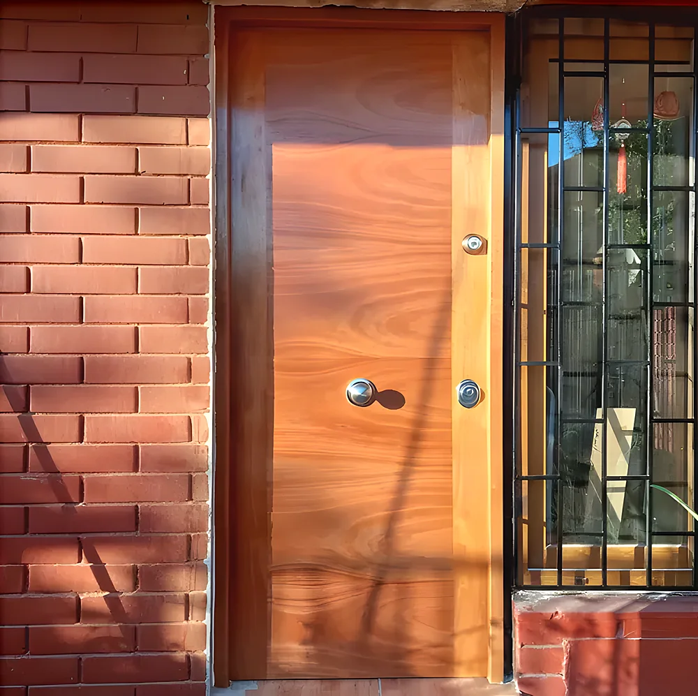 Puerta blindada modelo Buenos Aires, lisa de caoba