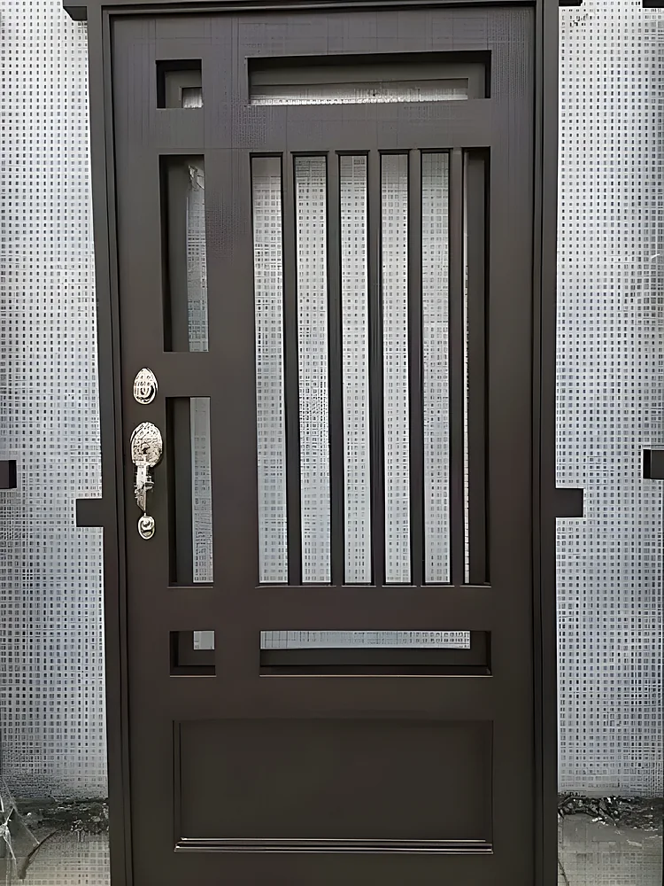 Puerta de seguridad modelo Seúl, de acero negro con rejería vertical